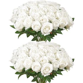 VEVOR Artificial Flowers, 60 pcs Real Looking White Foam Fake Roses Bulk, White Faux Bridal Shower with Stems for DIY Wedding Bouquets