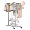 VEVOR Clothes Rack, Rolling Clothing Garment Rack with 2 Hanging Rods and 2 Storage Shelves, 264 lbs Load Capacity
