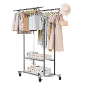 VEVOR Clothes Rack, Rolling Clothing Garment Rack with 2 Hanging Rods and 2 Storage Shelves, 264 lbs Load Capacity