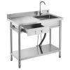 VEVOR Stainless Steel Utility Sink, Free Standing Single Bowl Commercial Kitchen Sink with Drawer, Faucet and Hot & Cold Water Pipe