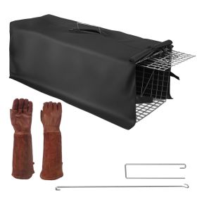1Pc Humane Cat Trap Cage With Waterproof Cover Gloves Catch Release Live Animal Rodent Cage Collapsible Galvanized Wire For Raccoons Beavers Grou (Option: With Glove and Cover)